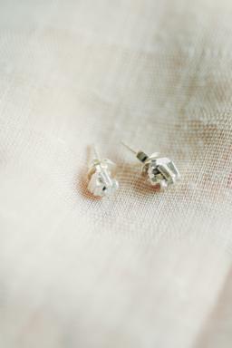 Handmade silver sugar crystal asymmetrical stud earrings (E0204)