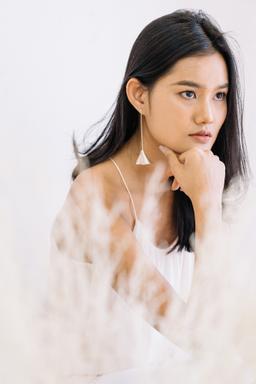 Handmade leaf-shape long dangle silver earrings (E0215)