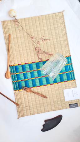 2 pieces eco-friendly sedge jute khaomar placemat pastel stripes