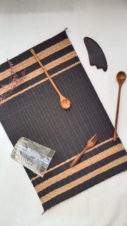 2 pieces plastic free table mat black beige woven